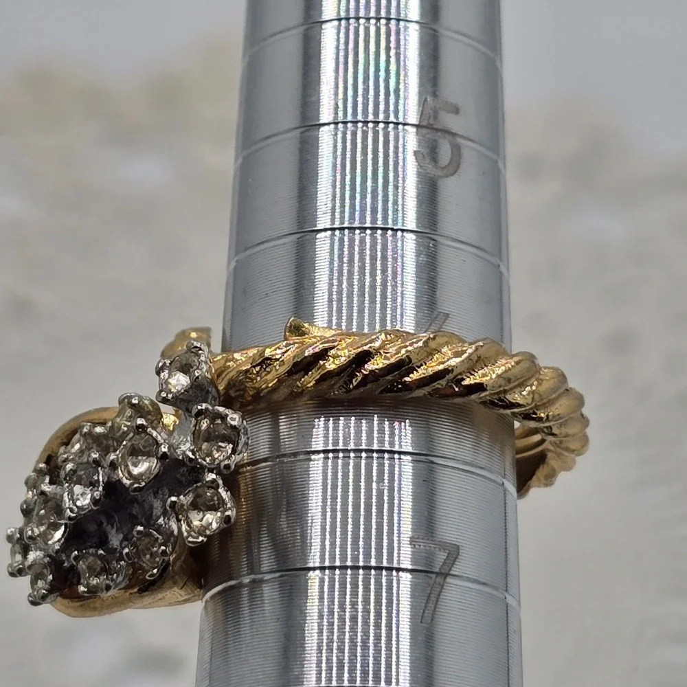 Vintage Cornucopia Rhinestone Ring Horn Of Plenty Goldtone Size 6